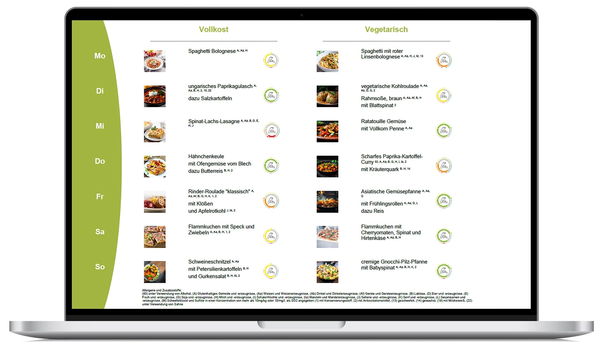 Menüplan auf dem Laptop